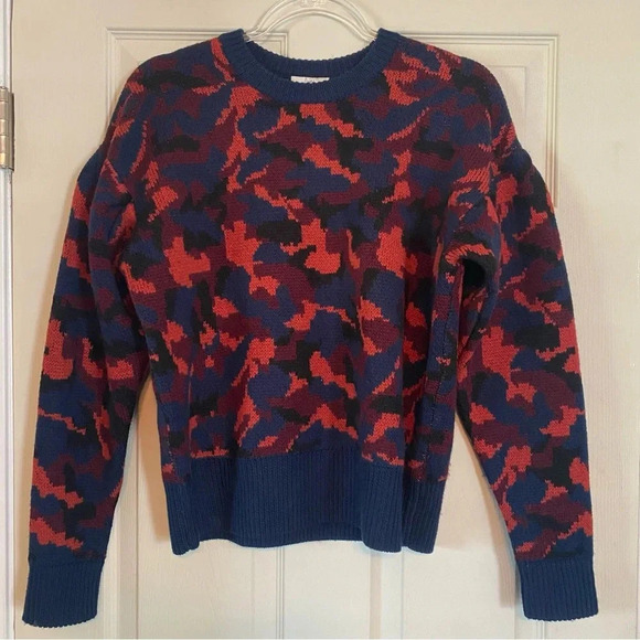 JOIE Brycen Camo Wool Crewneck Puff Sleeve In Midnight Size Small - Picture 4 of 11